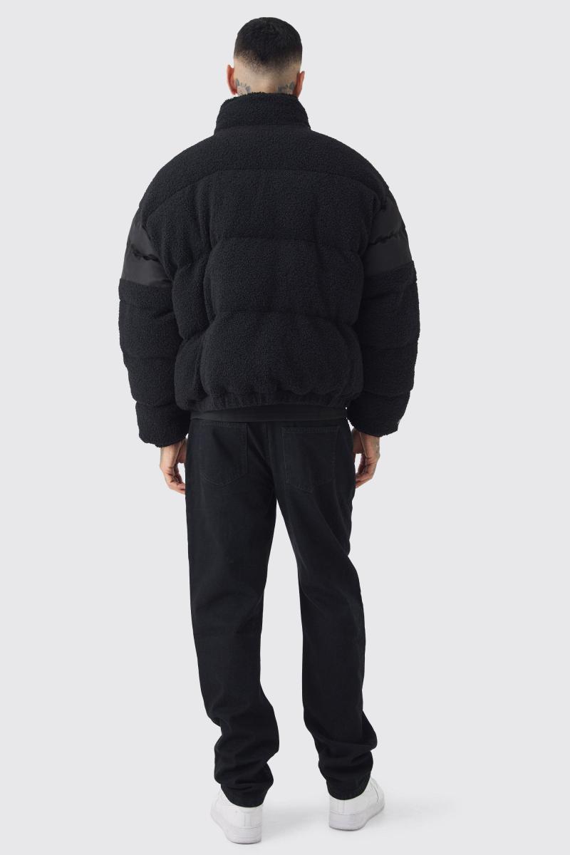 Чорна куртка-пуховик Tall Borg & Nylon Funnel Neck