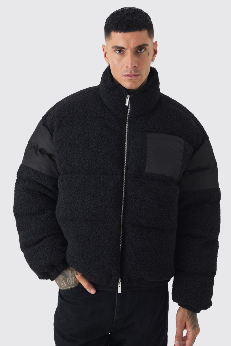 Чорна куртка-пуховик Tall Borg & Nylon Funnel Neck