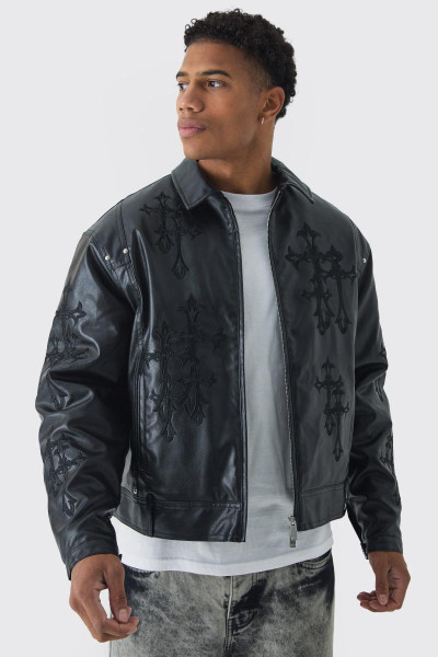 Чорна поліуретанова косуха з хрестовою аплікацією