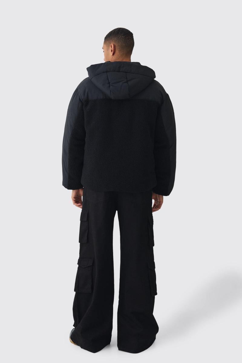 Чорне пальто Borg And Nylon зі знімним капюшоном