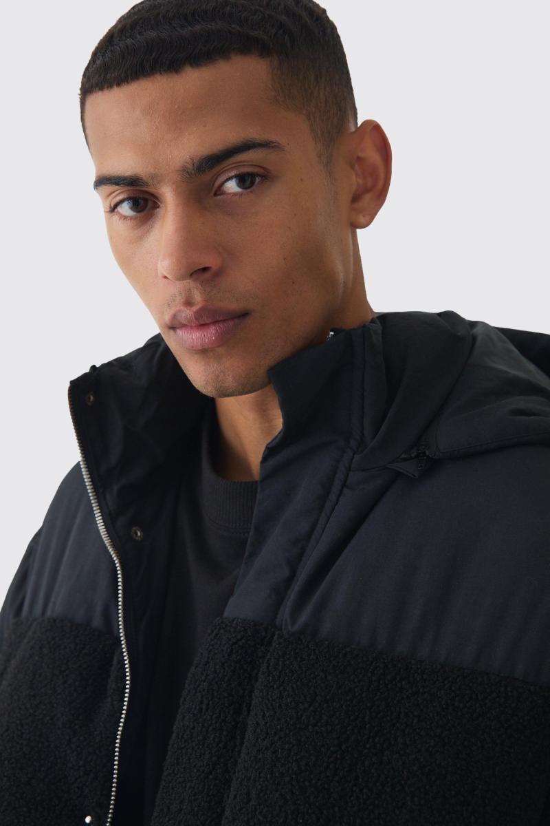 Чорне пальто Borg And Nylon зі знімним капюшоном