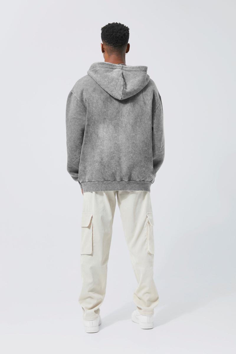 Худі великого розміру з випраним малюнком на блискавці