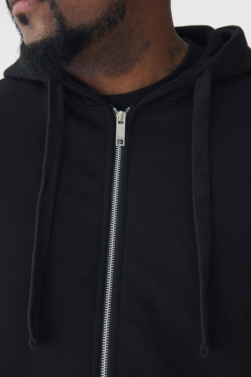 Чорна толстовка великого розміру на блискавці 330GSM Plus