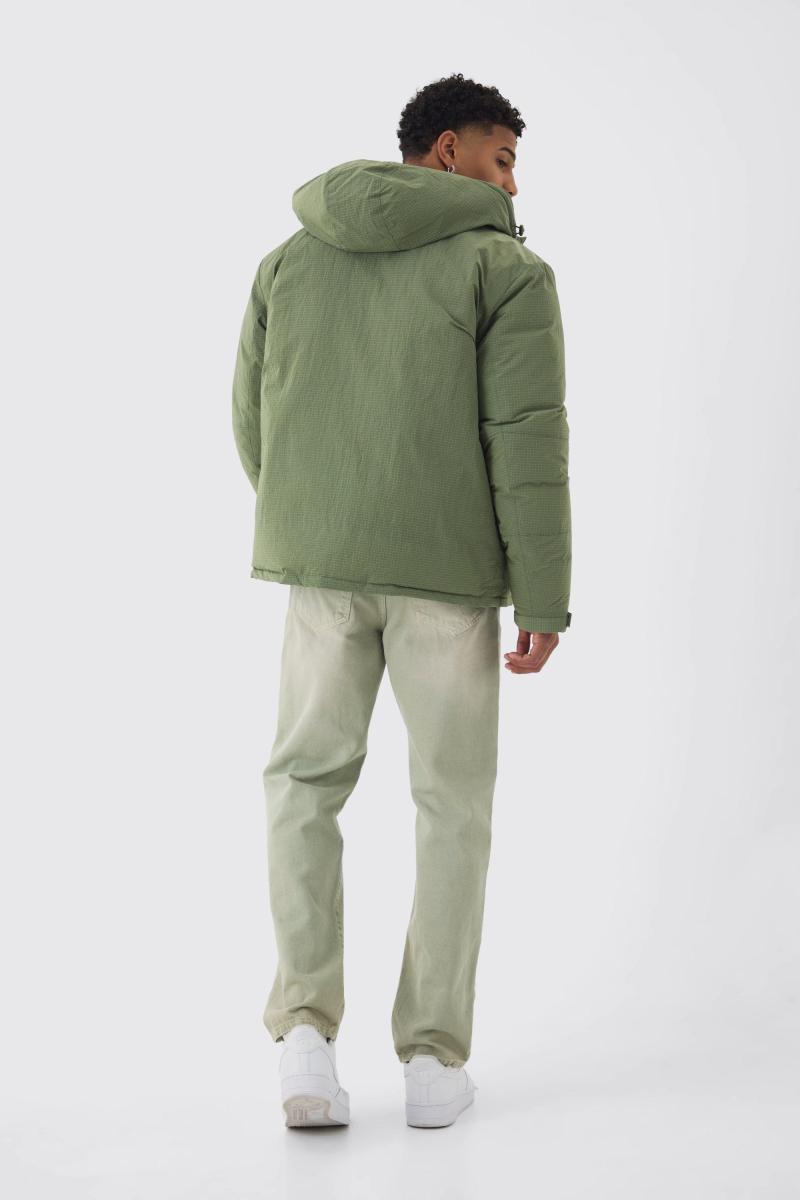 Негабаритна нейлонова парка кольору хакі з капюшоном Ripstop