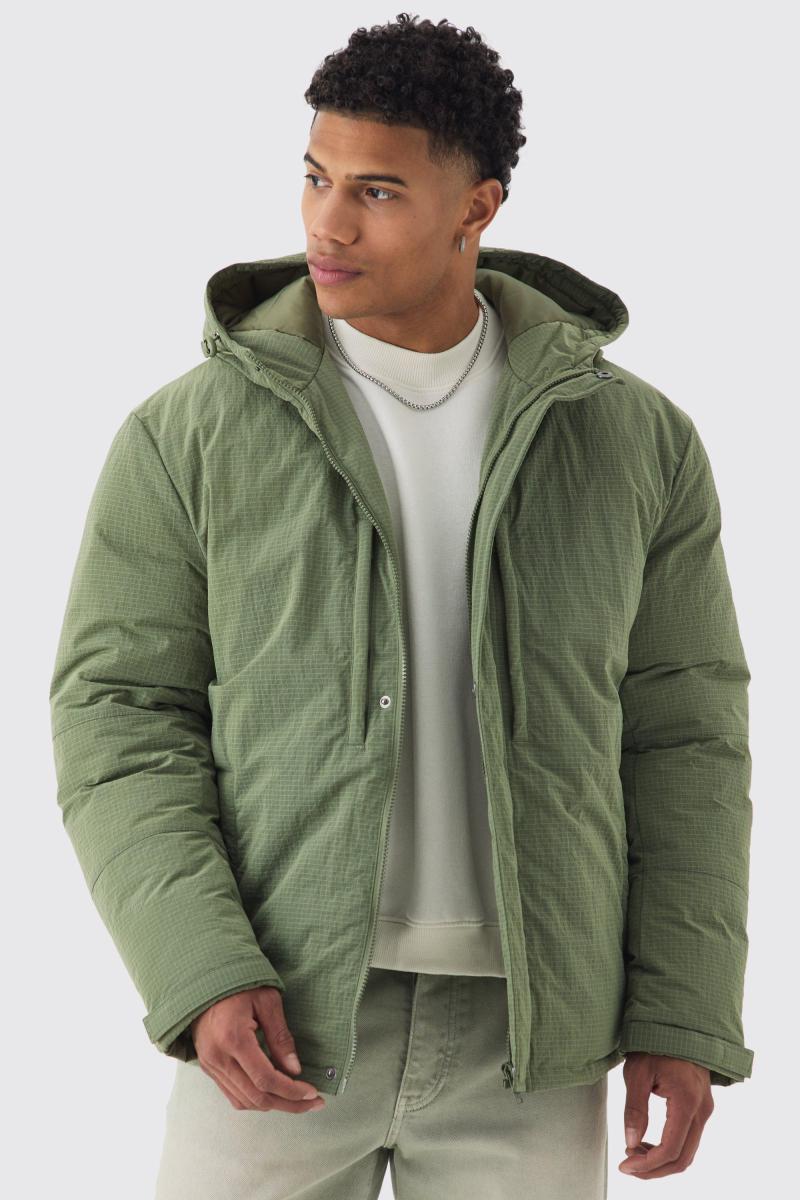 Негабаритна нейлонова парка кольору хакі з капюшоном Ripstop