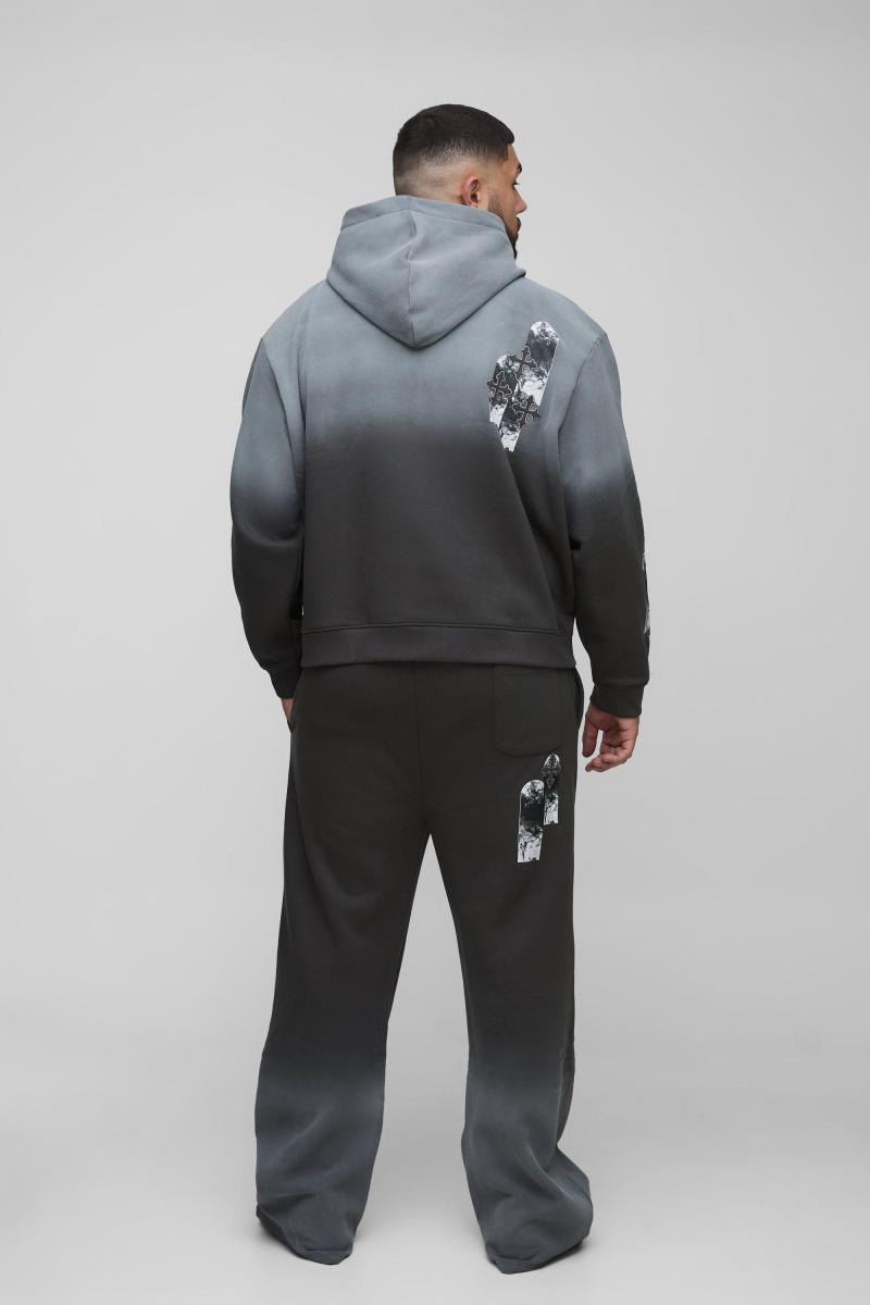 Плюс негабаритна боксерська аплікація хрестова спрей з капюшоном, розслаблений спалахний трек